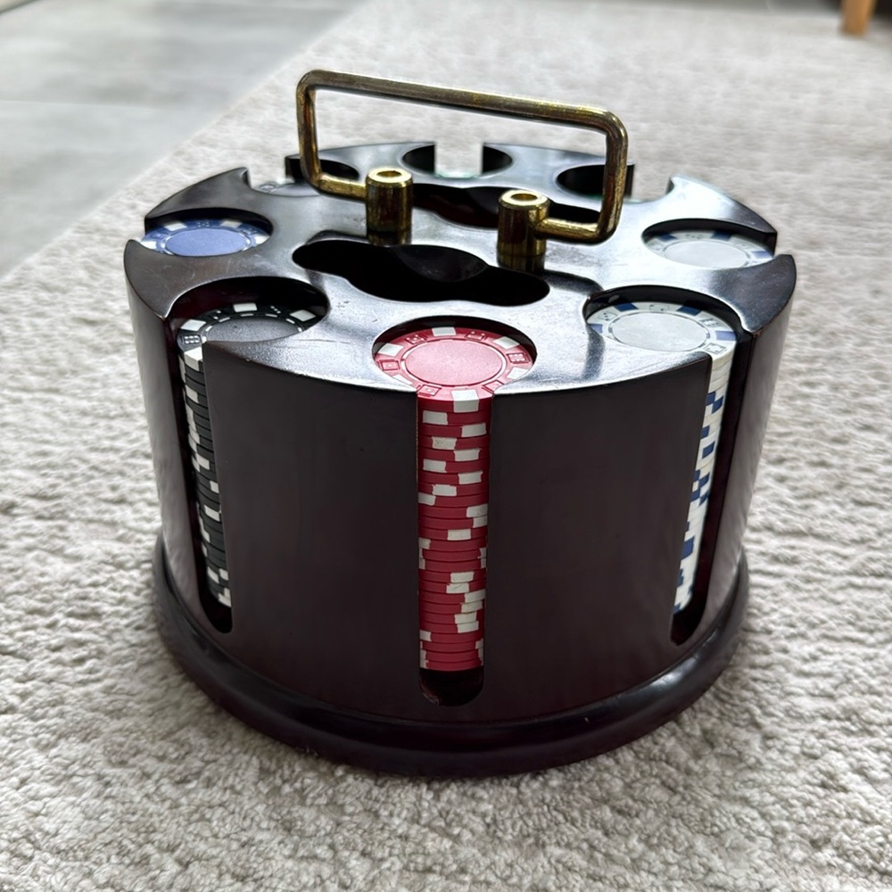 Vintage Rotating Wooden Poker Chip Carousel